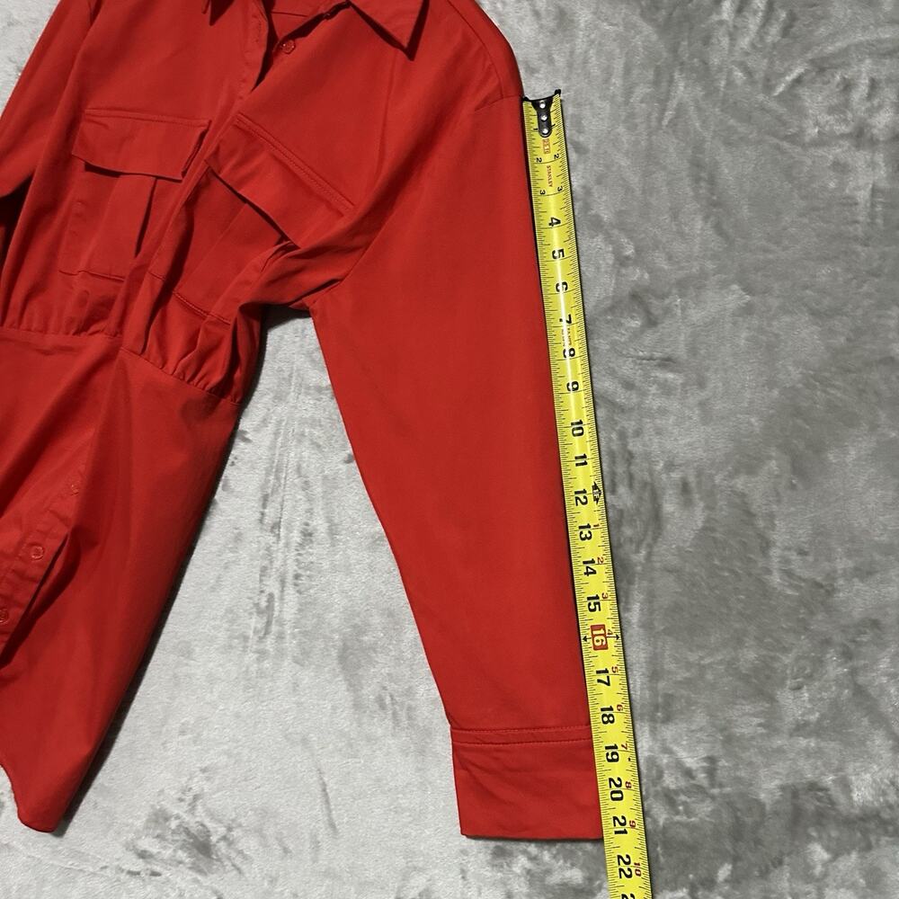 Zara Poplin Cargo Pocket Button Front Mini Dress Womens Sz XS Orange Red Preppy - Picture 5 of 7